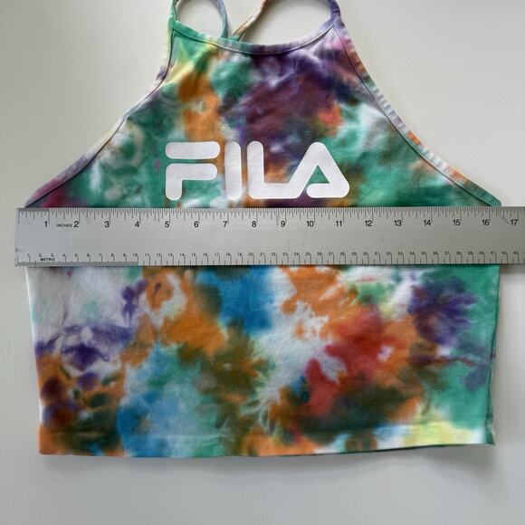 Fila Tie Dye Halter Top Rainbow Crop Logo Festival Rave Pride Tank Size Large - Picture 9 of 10